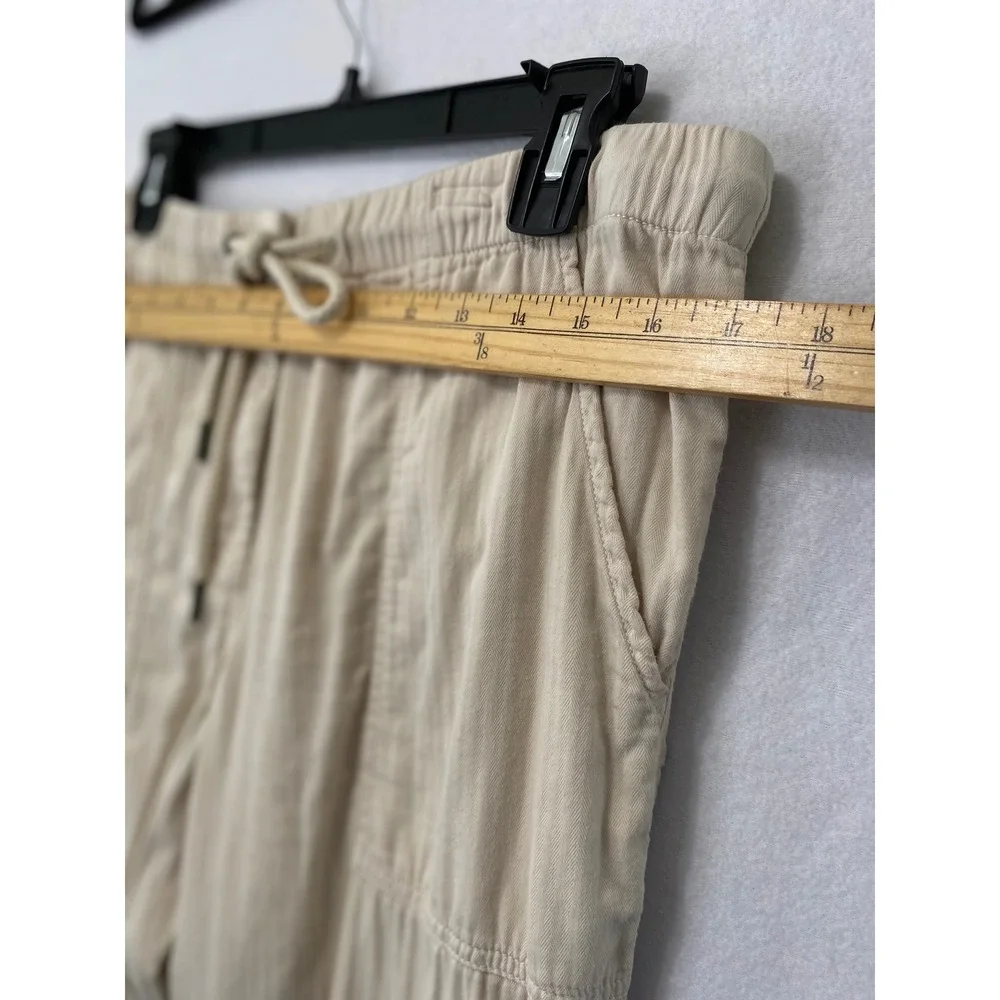 J.Crew Pull-On Cargo Pants Womens‎ 14 Beige Herringbone Cotton Drawstring Waist